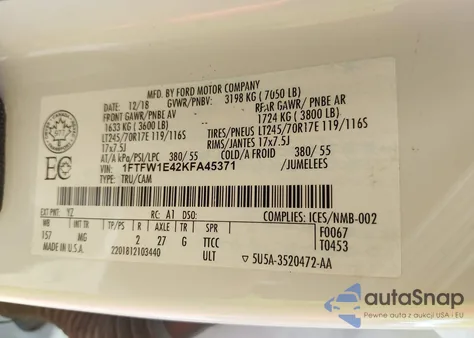 2019 Ford F-150 Xlt from USA, damaged, VIN 1FTFW1E42KFA45371